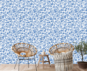 Blue Foral Pattern Chinoiserie Wallpaper