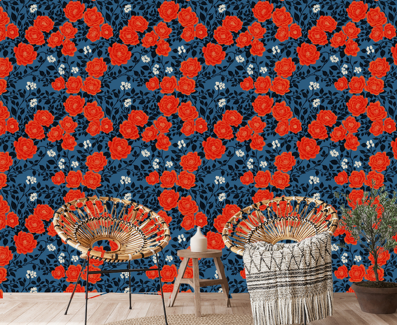 Chinoiserie Floral Exotic Blue Wallpaper