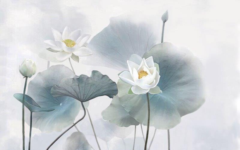 White Flowers And Leaves wall covering