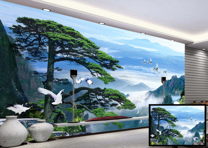 Forest and Birds wall covering