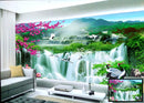 Waterfall and flying birds wall covering