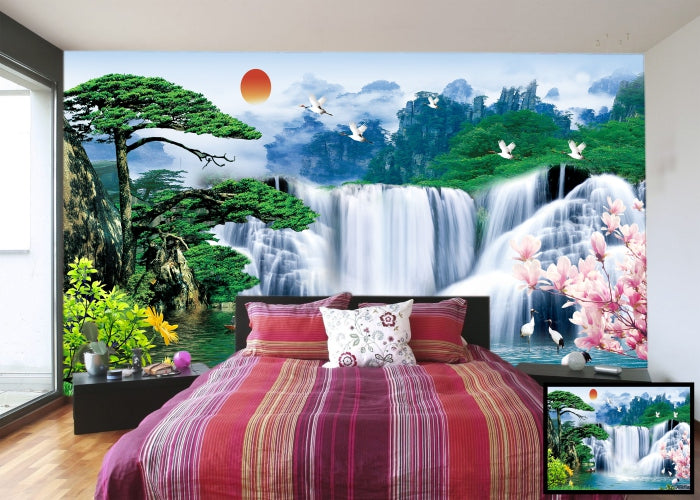 Waterfall and Snow wall covering