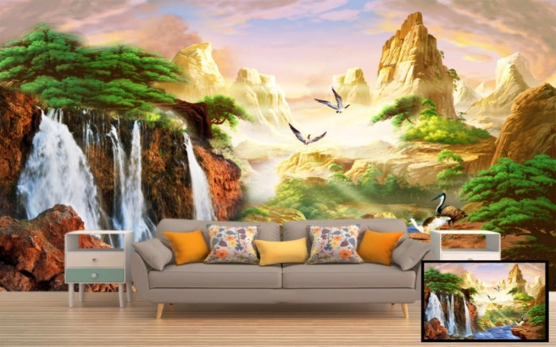Golden Reflection On Hills wall covering