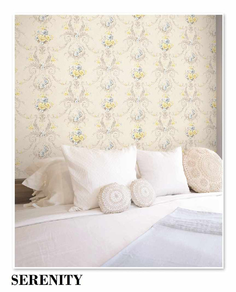 Serenity Colourful Damask Wallpaper Roll