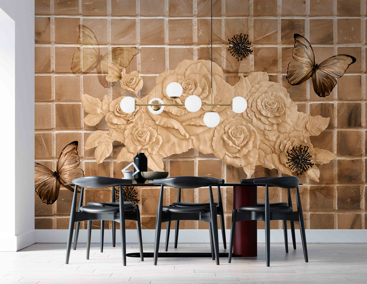 3D Decorative Brown Flowers Wallpaper for Wall