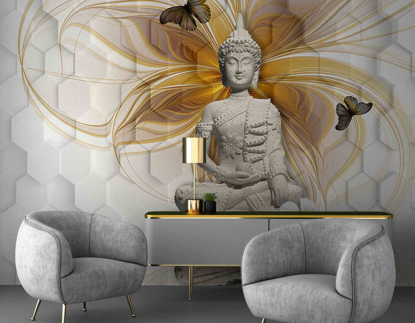 3D Decorative White Background Buddha Wallpaper for Wall