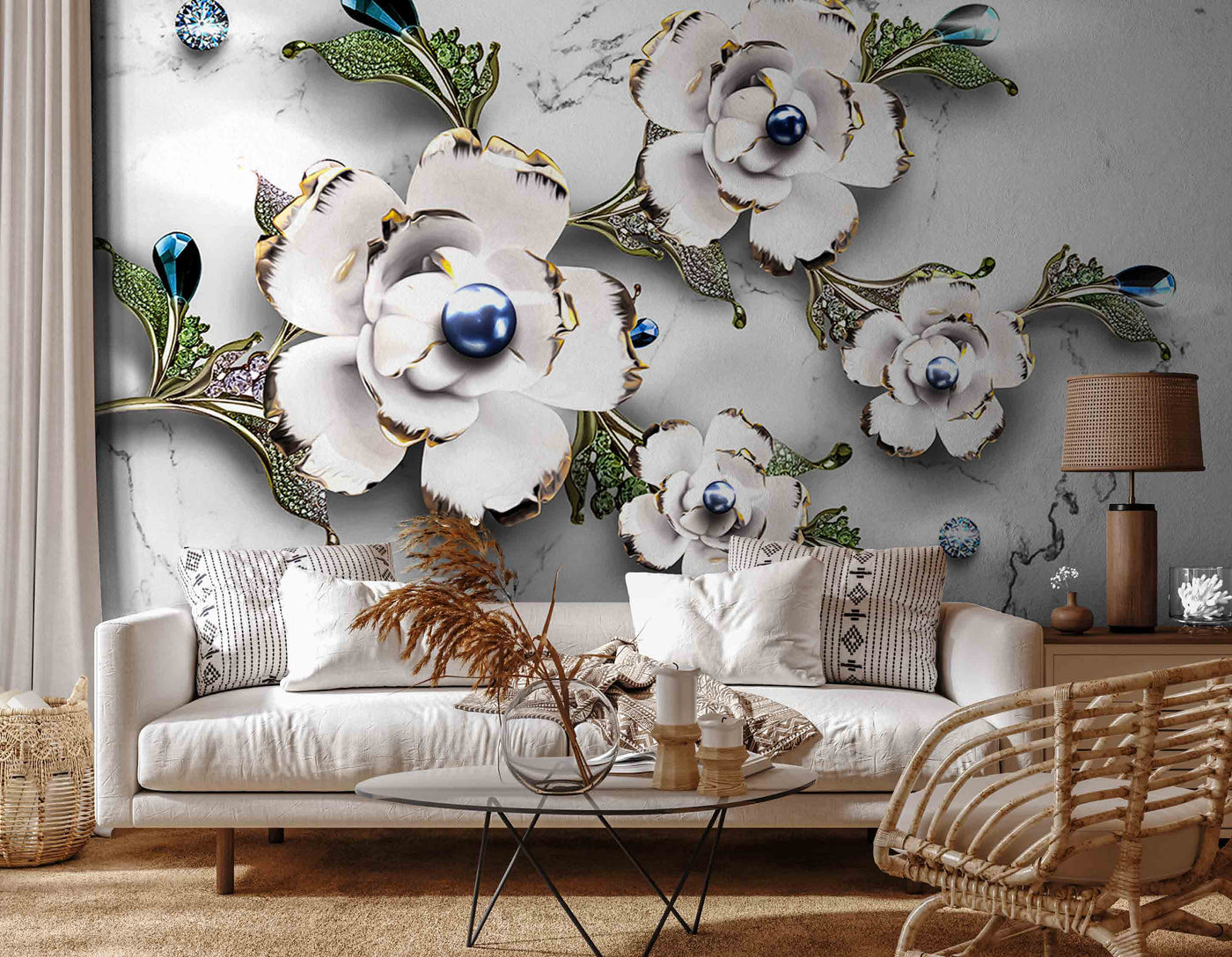 3D Decorative White Flower Wallpaper for Wall