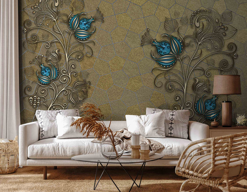 3D Decorative Blue Flower Wallpaper for Wall