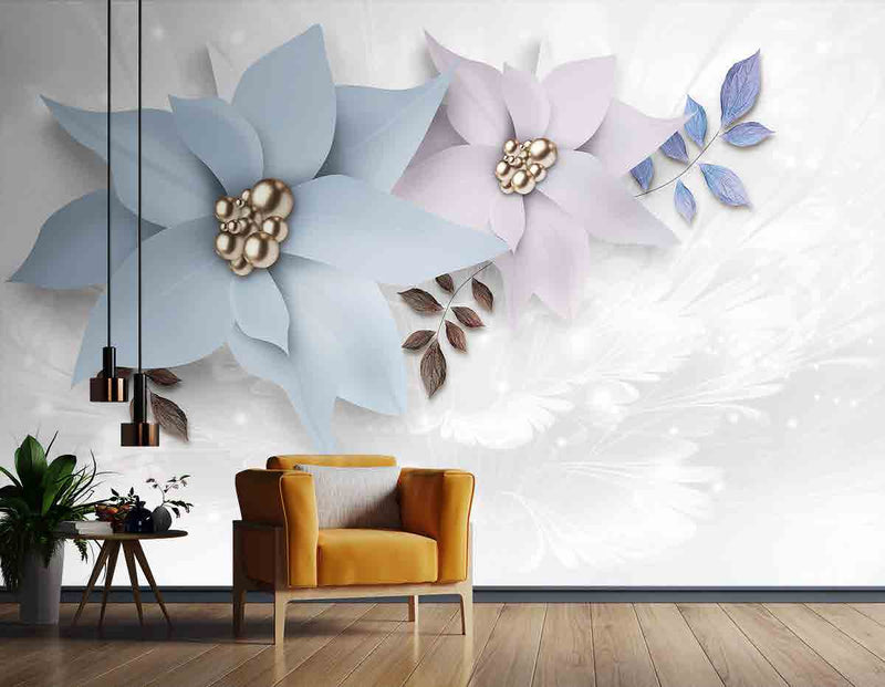 3D Decorative White Flowers Wallpaper for Wall
