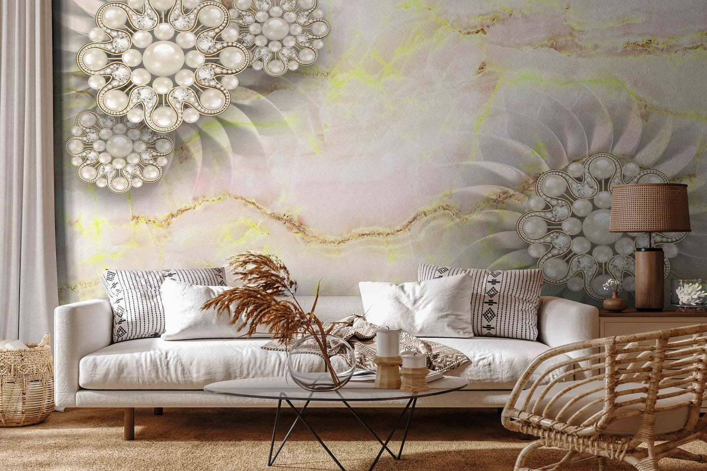 3D Golden marble floral wallpaper