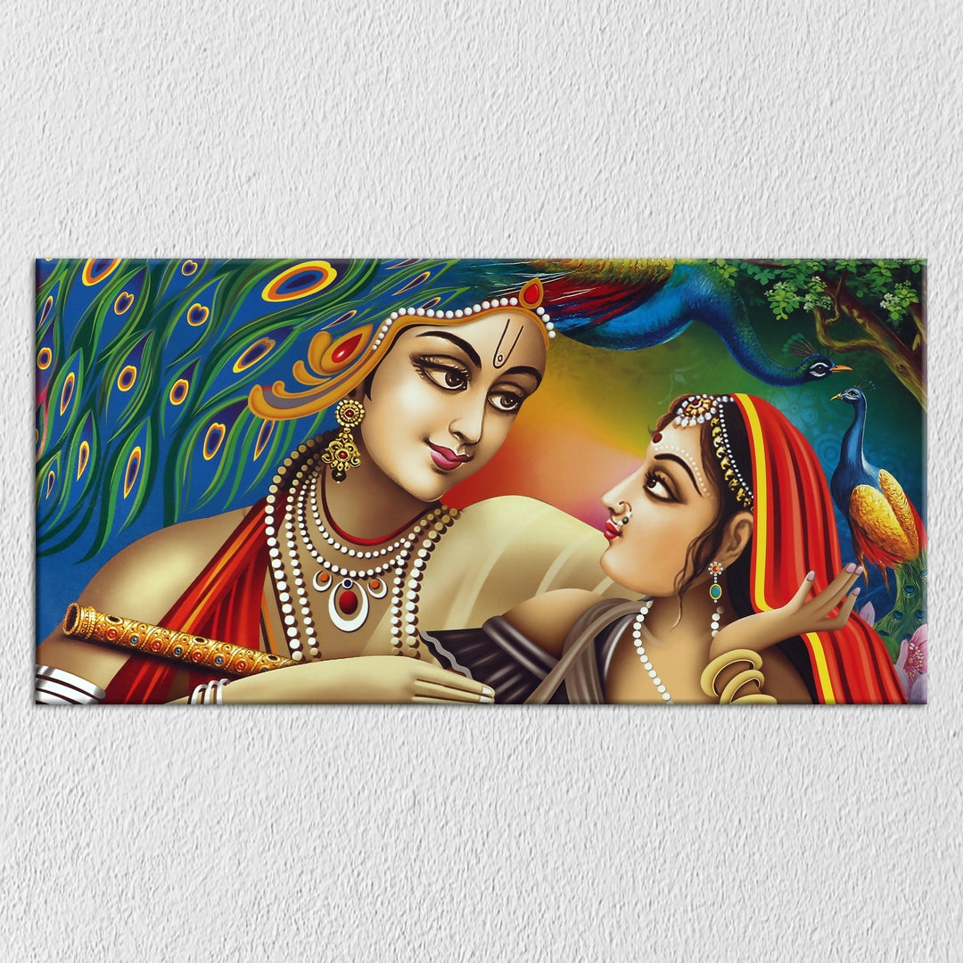 Peacock Radha Krishna Canvas – Myindianthings