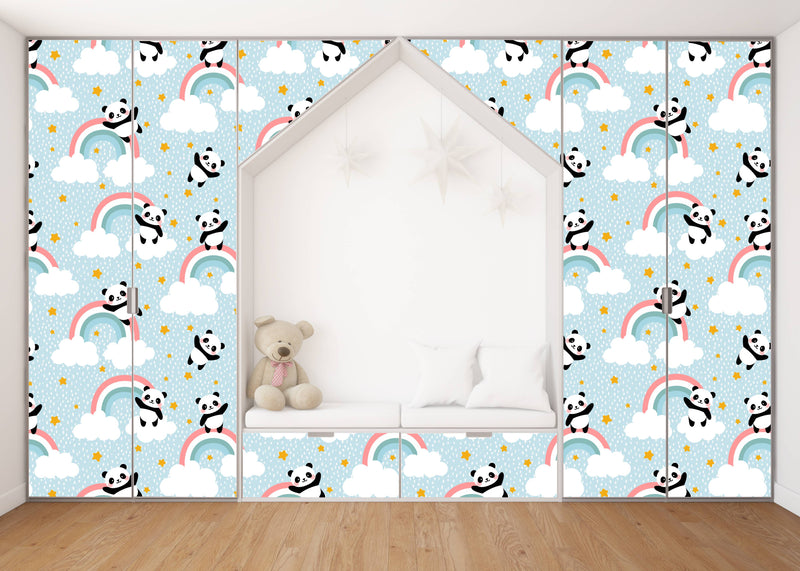 Panda With Rainbow Self Adhesive Sticker For Wardrobe