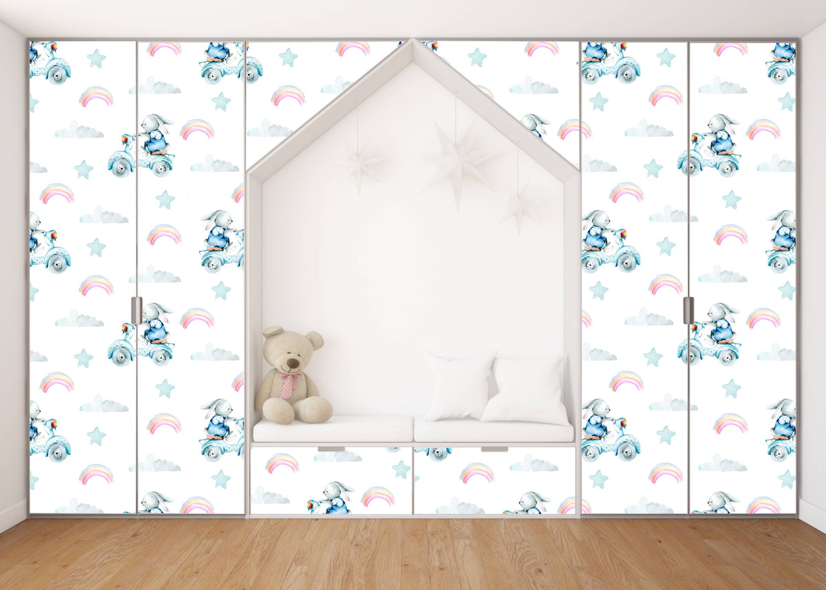 Riding Rabbit Self Adhesive Sticker For Wardrobe
