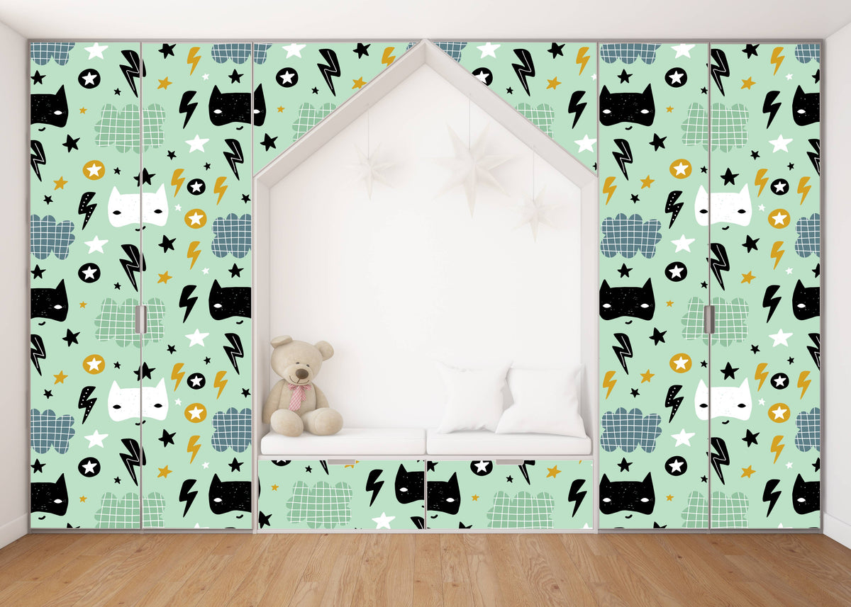 Black White Kitti Faces Self Adhesive Sticker For Wardrobe