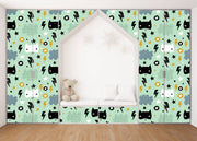 Black White Kitti Faces Self Adhesive Sticker For Wardrobe