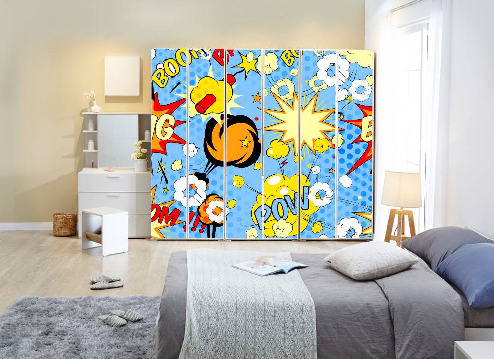 Boom, Pow Kids Self Adhesive Sticker For Wardrobe