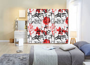Black Red Marker Art Self Adhesive Sticker For Wardrobe