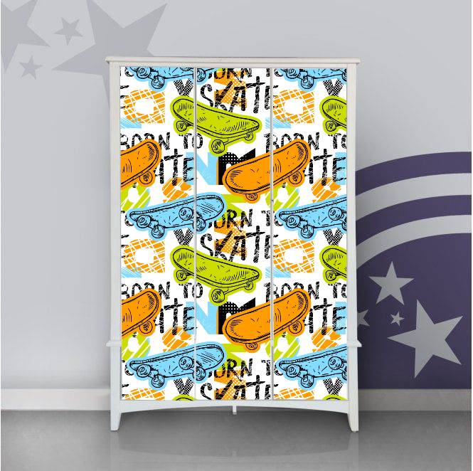 Skateboard Drawing Self Adhesive Sticker For Wardrobe