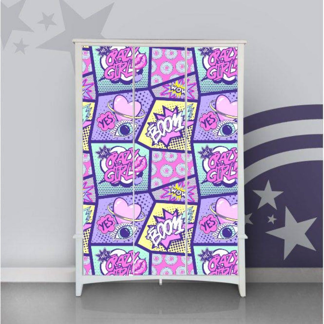 Crazy Girl Pink Self Adhesive Sticker For Wardrobe