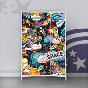 Space Crafts Drawing Self Adhesive Sticker For Wardrobe