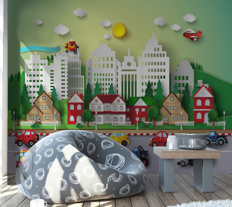 Animated City Scene Customised Wallpaper for wall