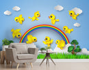 3D Rainbow, Birds and Grass Customised Wallpaper for wall