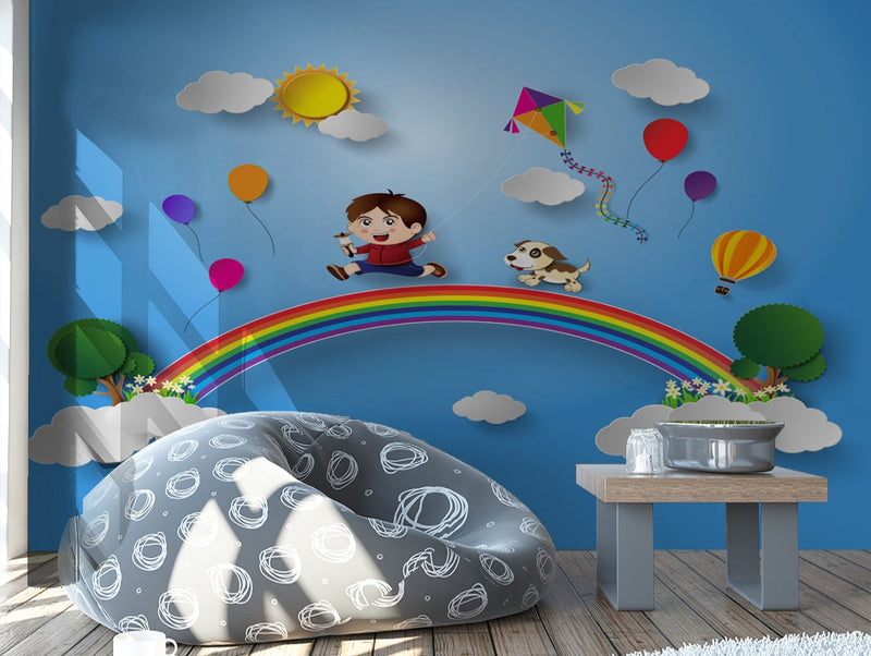 Child Flying Kite Animated Customised Wallpaper for wall