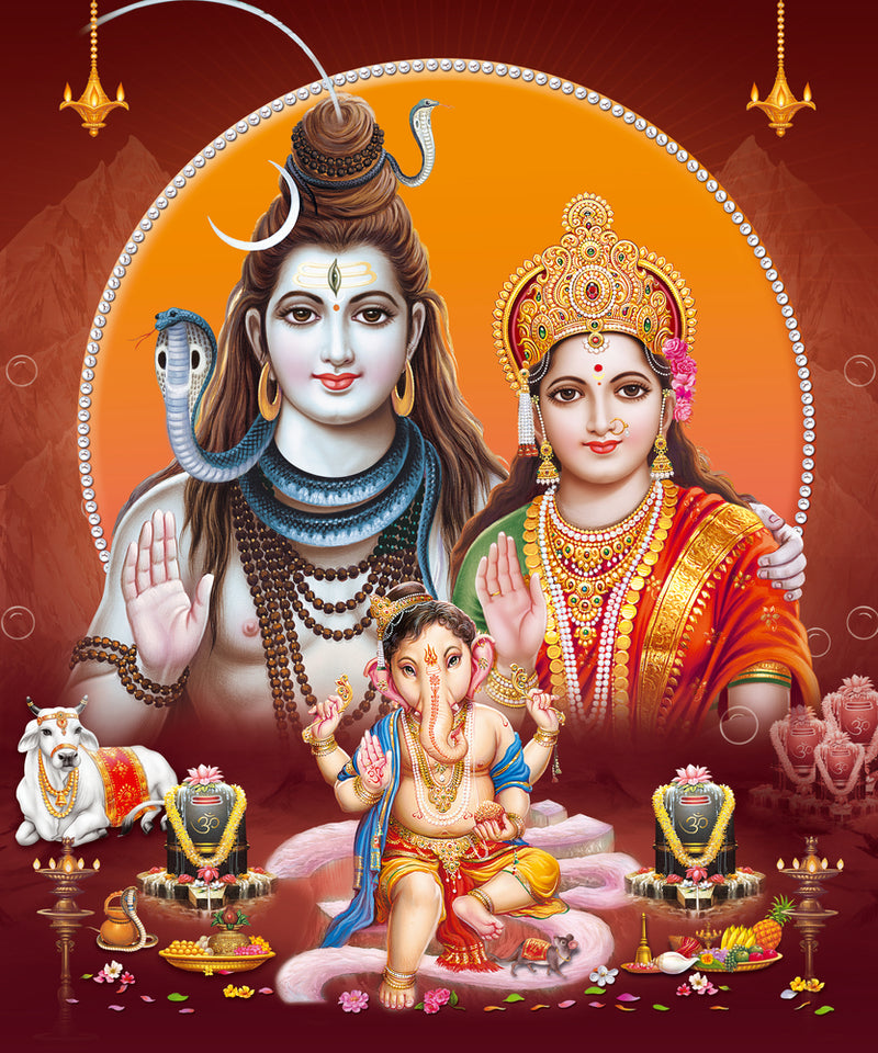 Shiv Parvati And Ganesh Self Adhesive Sticker Poster