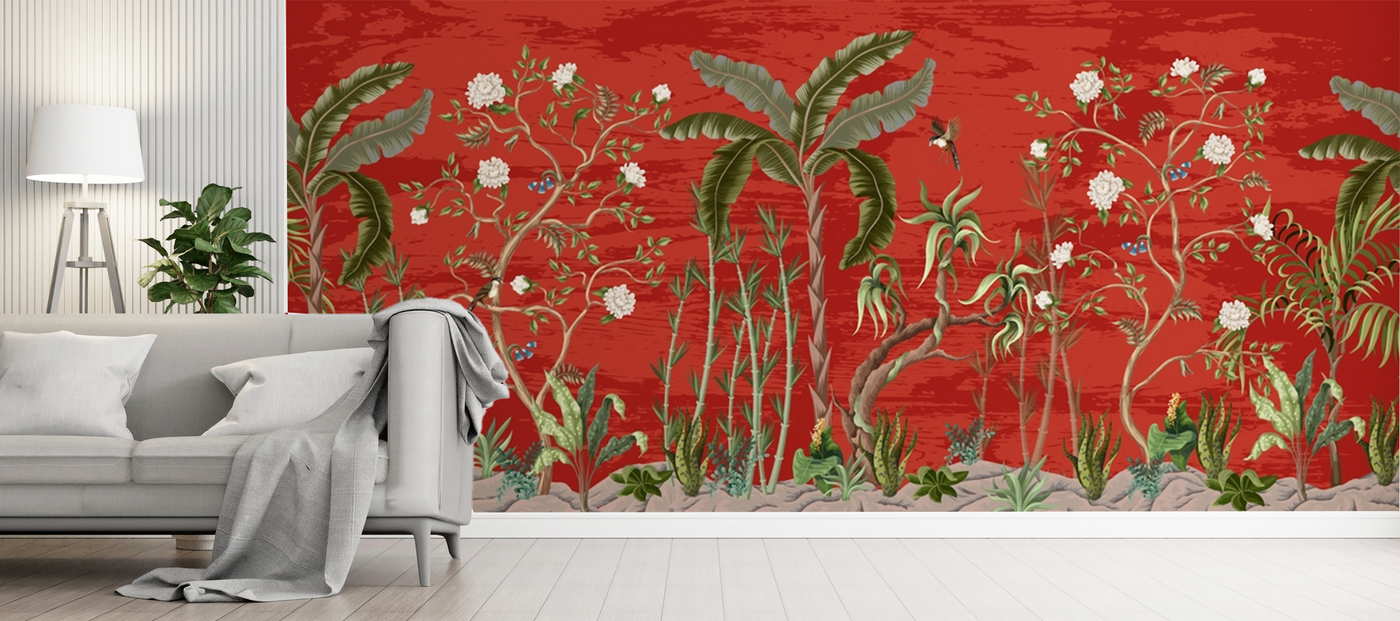 Luxury Red Chinoiserie Wallpaper