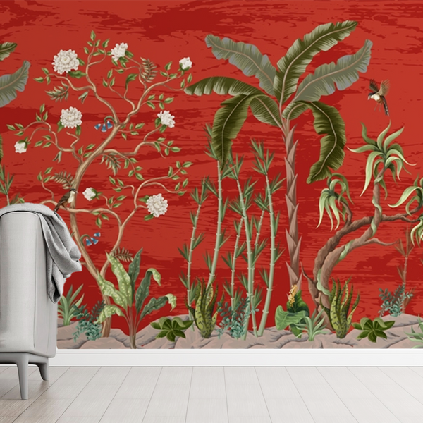 red chinoiserie wallpaper uk