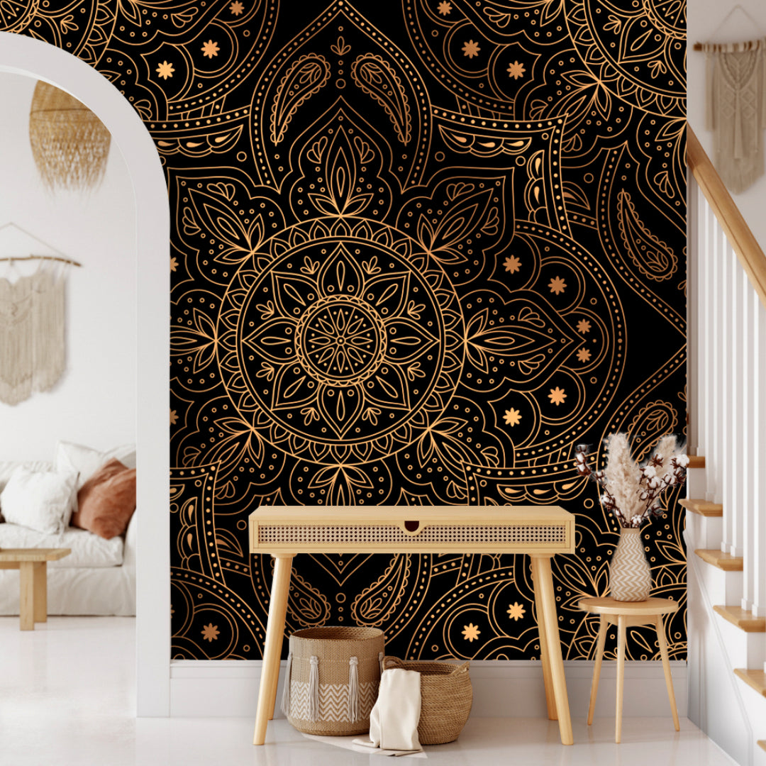 Indian Golden Design Black Wallpaper