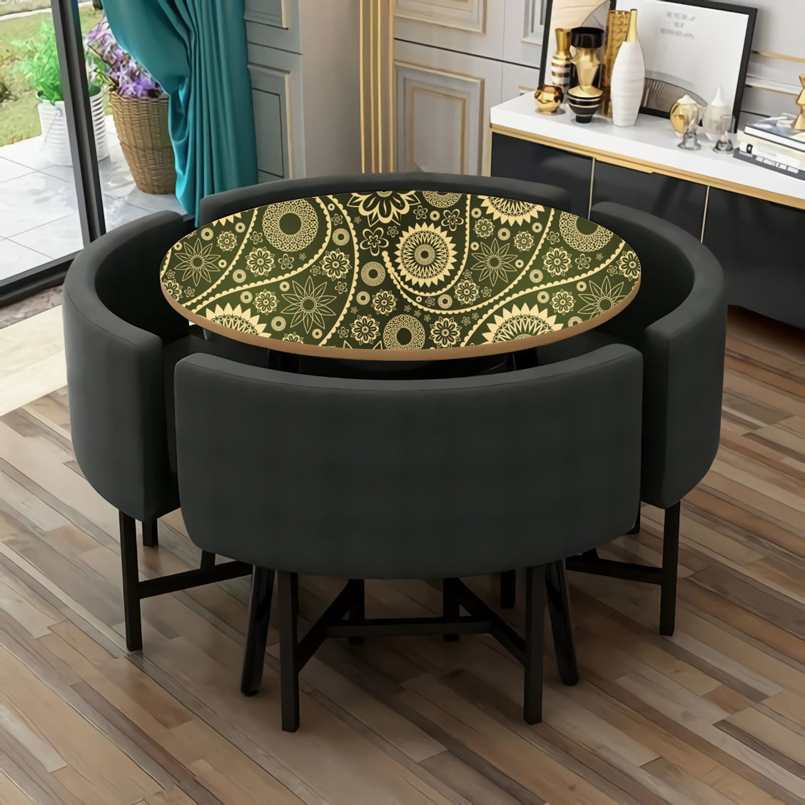 Green Shaded Mandala Art Self Adhesive Sticker For Table