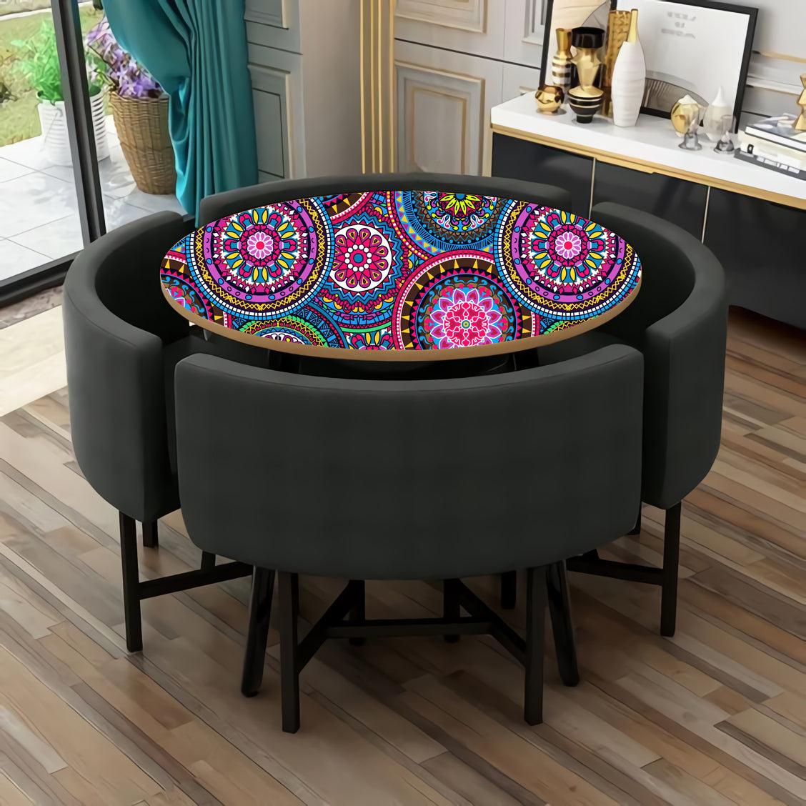 Pink Round Multi Mandala Art Self Adhesive Sticker For Table