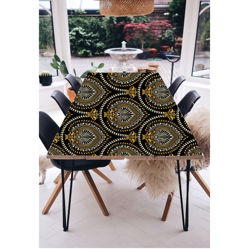 Yellow Black Leaf Mandala Art Self Adhesive Sticker For Table