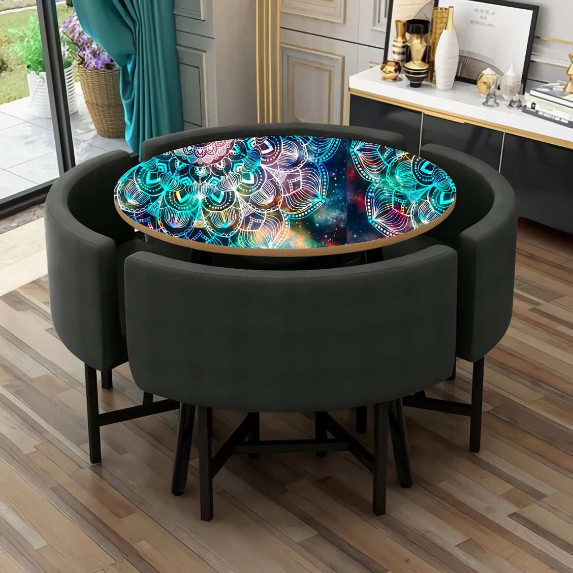 Blue Shaded Beautiful Mandala Art Self Adhesive Sticker For Table