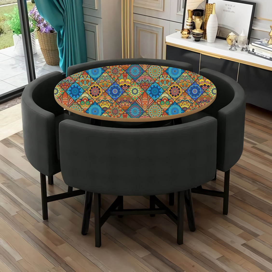 Multi Mandala Art In Dimond Shape Self Adhesive Sticker For Table