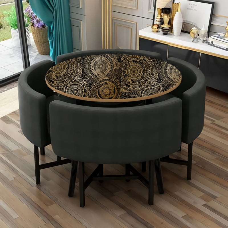 Golden Black Round Mandala Pattern Art Self Adhesive Sticker For Table