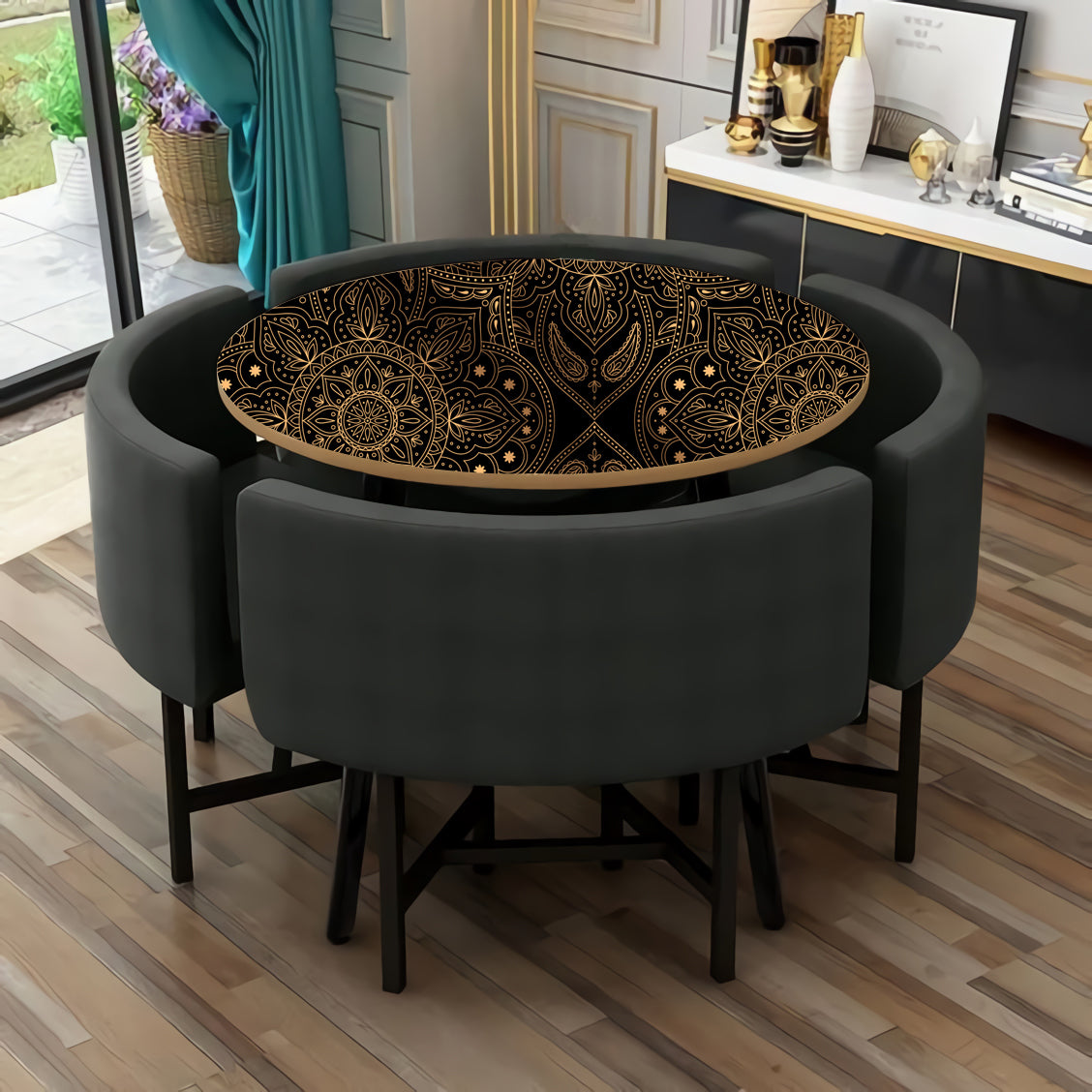 Golden Floral Mandala Art Self Adhesive Sticker For Table
