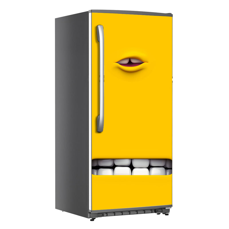 Teeth Art On Yellow Self Adhesive Sticker For Refrigerator