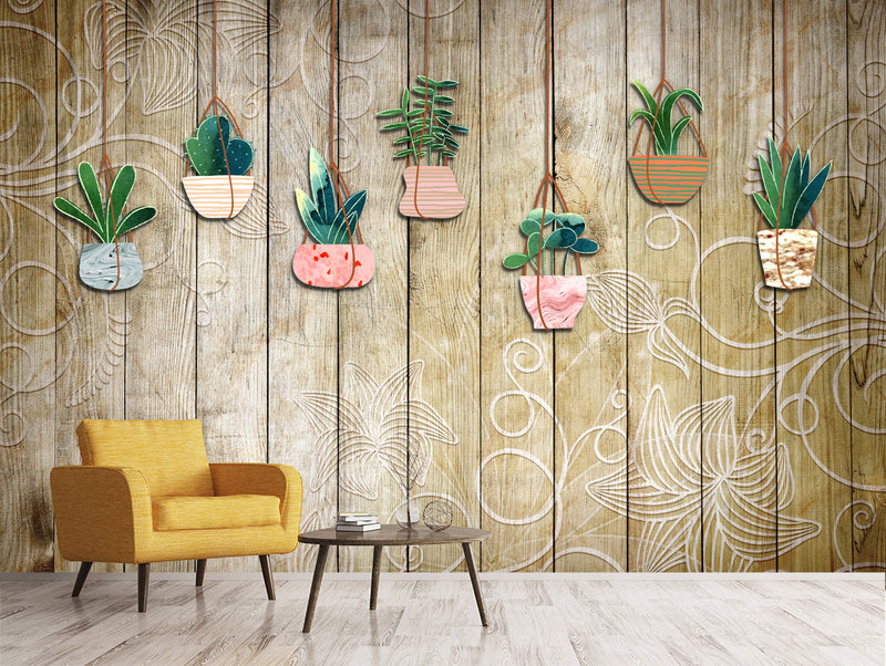 Plant Impression on Wood Custom wallpaper