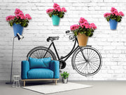Cycle Art on White Bricks Custom wallpaper
