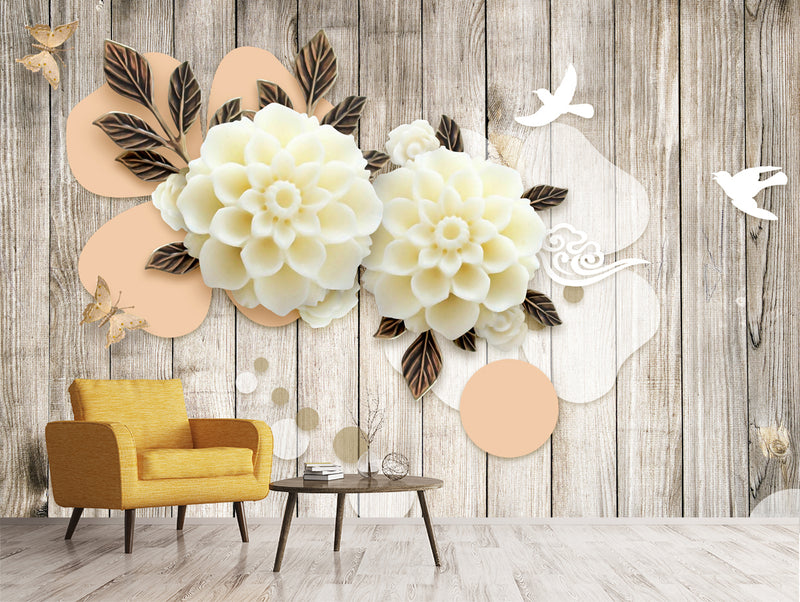 Wooden 3d flower wallpaper