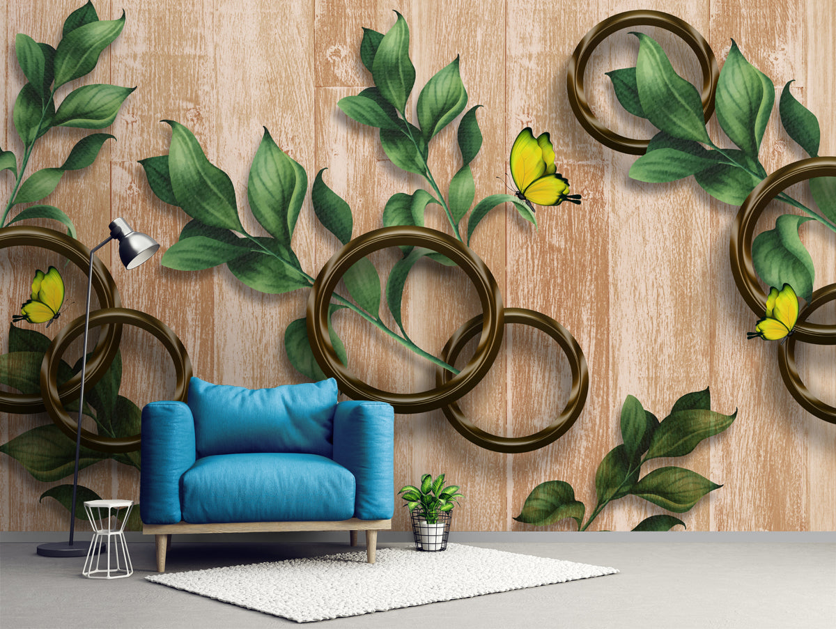 Green leaves and butterflies Custom Wallpaper