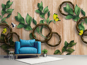Green leaves and butterflies Custom Wallpaper