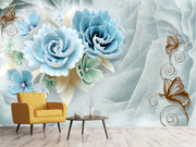 Blue Rose Flowers Custom Wallpaper
