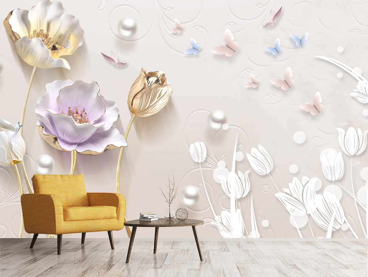 Metallic Flowers Custom Wallpaper