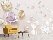 Metallic Flowers Custom Wallpaper
