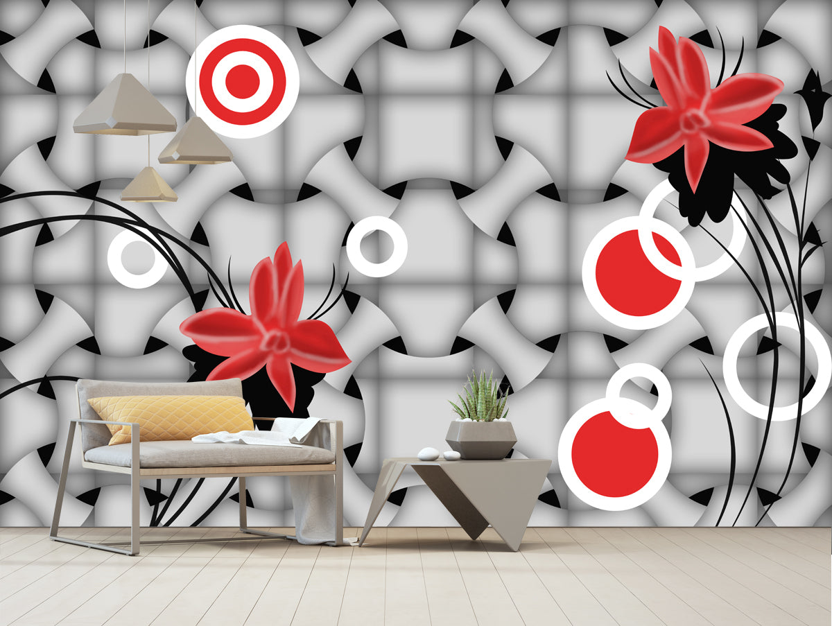 3D Flower Wall Art Customised Wallpaper