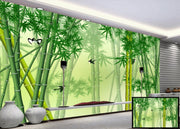 Green Bamboo And Sparrows wallpaper for wall