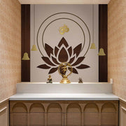Om With Lotus Pattern Pooja Room Wallpaper